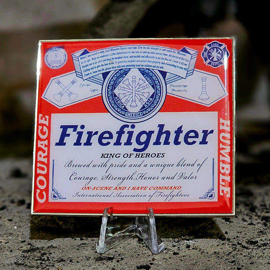 Beer Coin 3" All American Firefighter Front and an Irish Stout Engineer Back